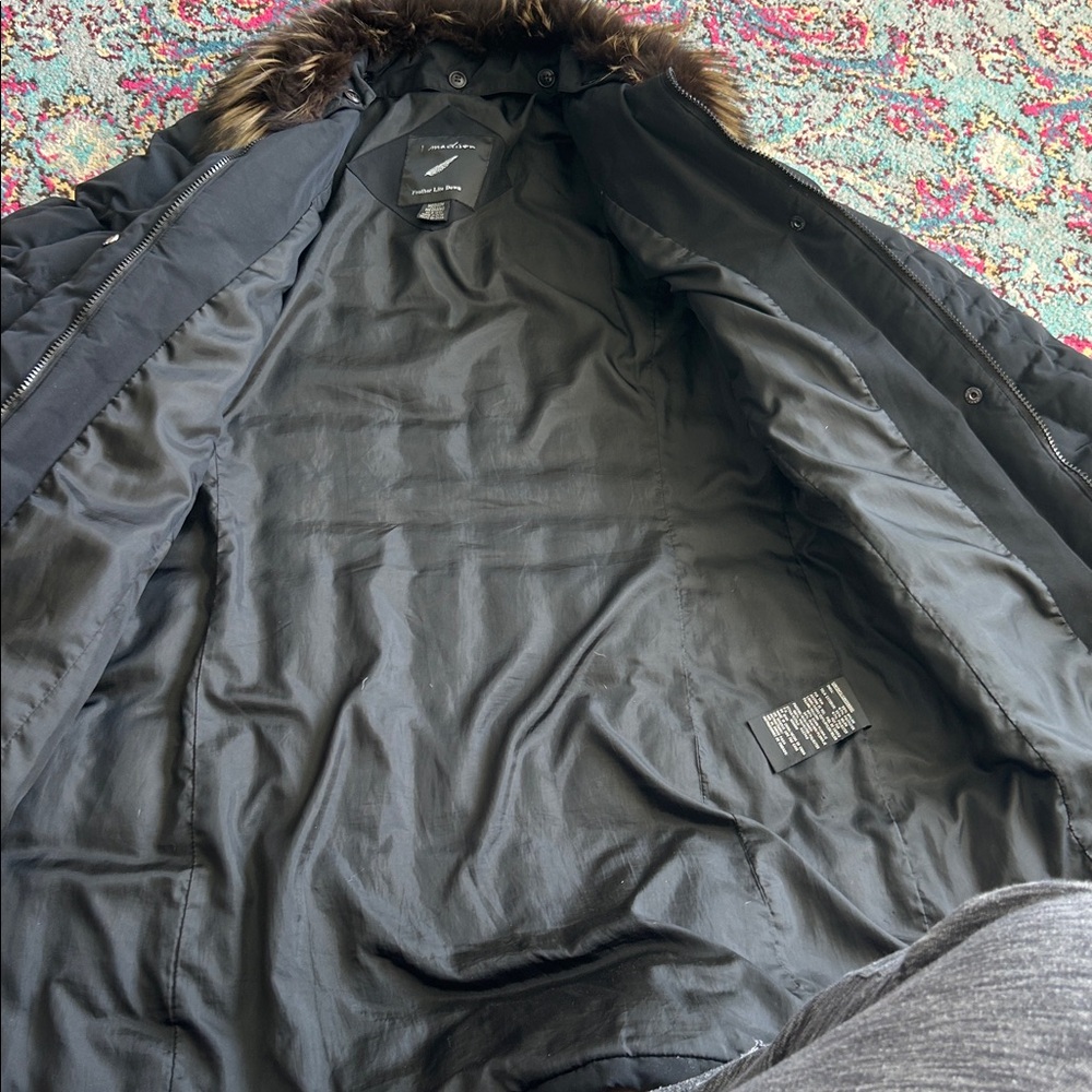 1 Madison Black feather lite down Parka Fox fur collar medium - Picture 6 of 8